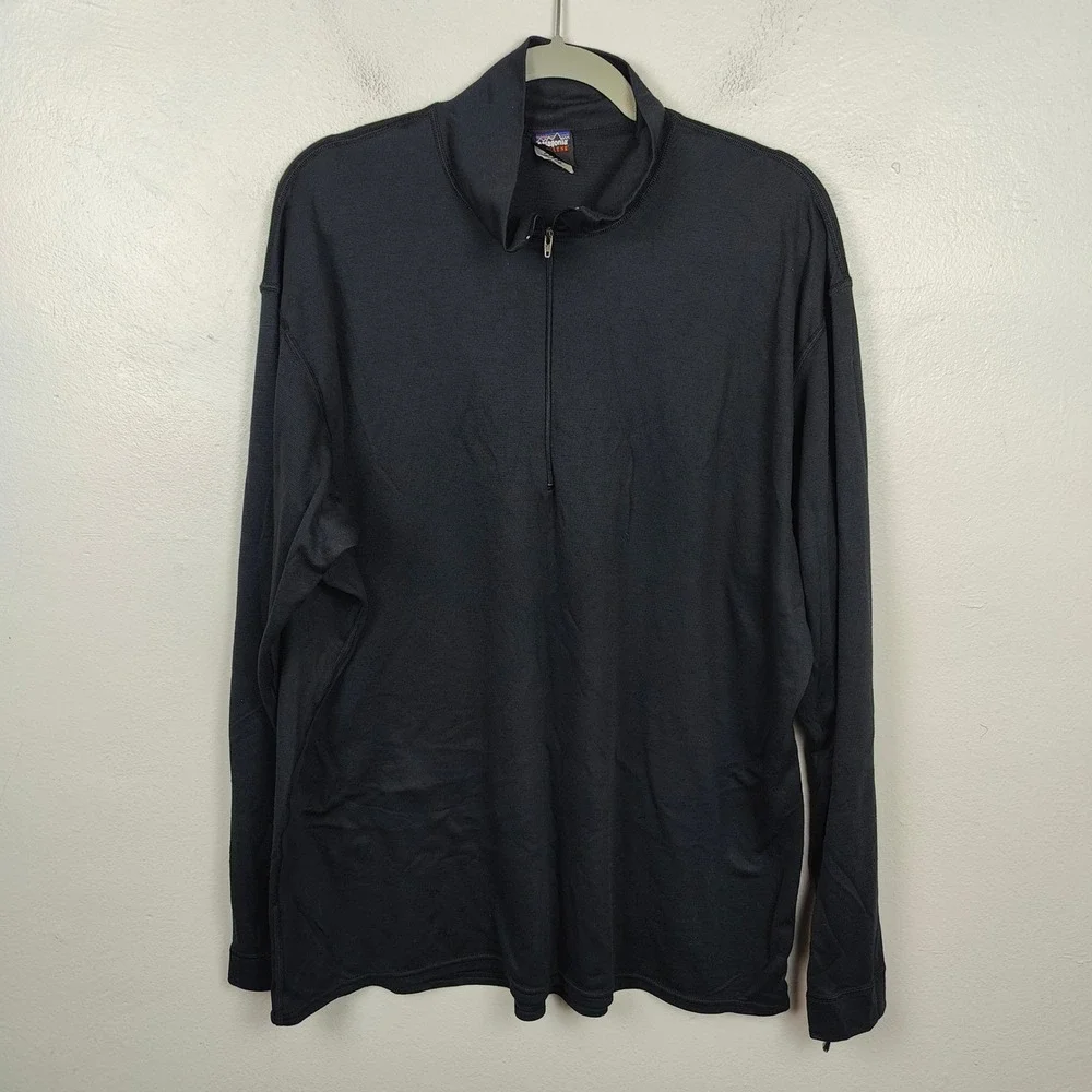 Vintage Patagonia Capilene 1/2 Sweater Mens XL Black Outdoors Base Layer Thermal